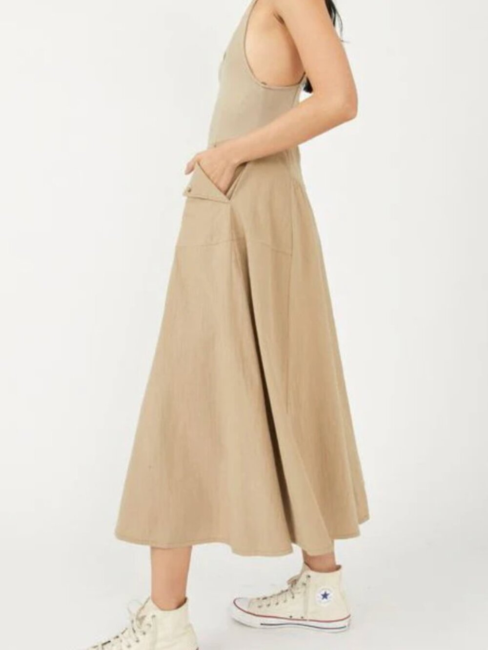 Free People Soledad Midi Dress | Small | Khaki | Cotton | A-Line Dress - Picture 5 of 15